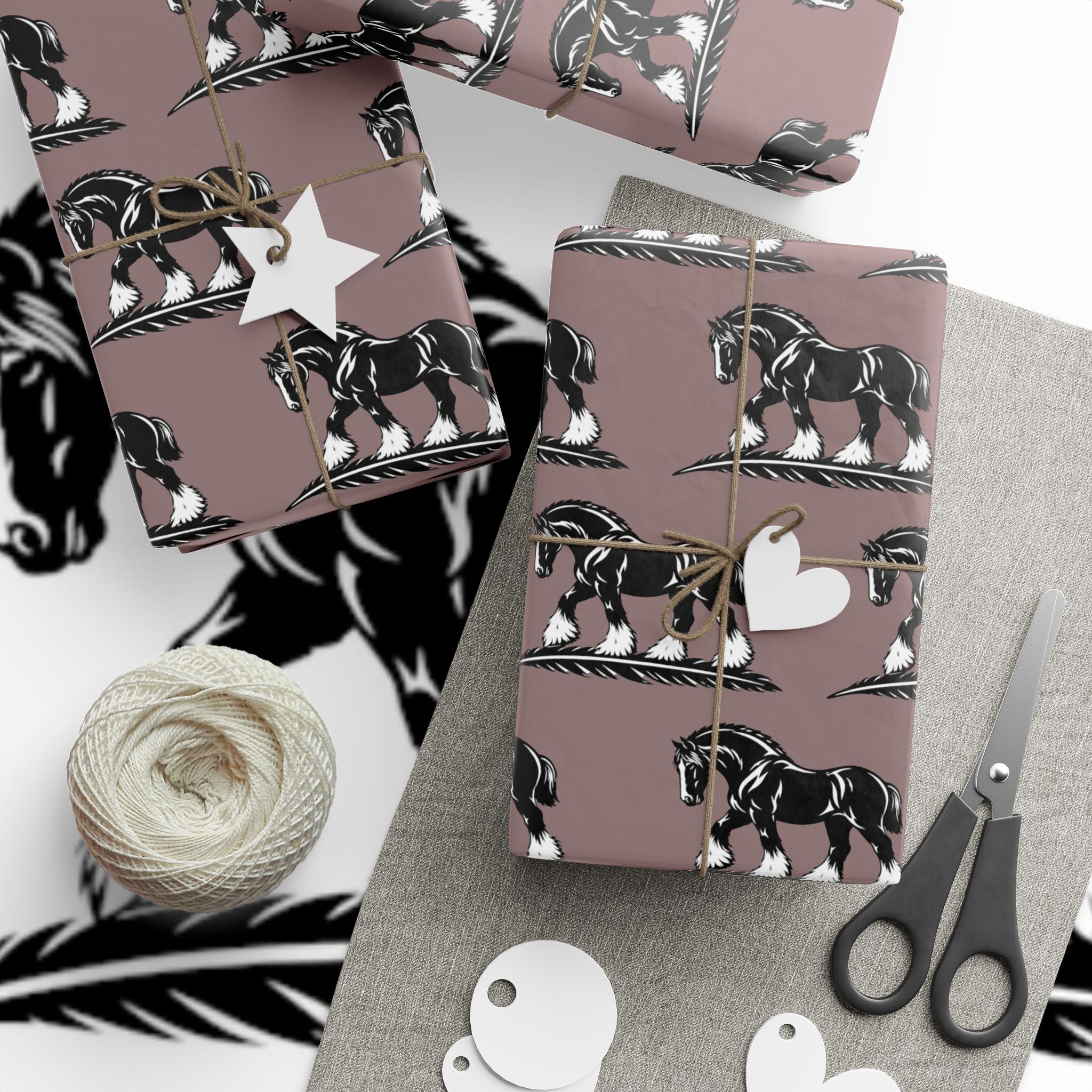 Horse Pattern Wrapping Paper – Vintage Mauve Equestrian Gift Wrap