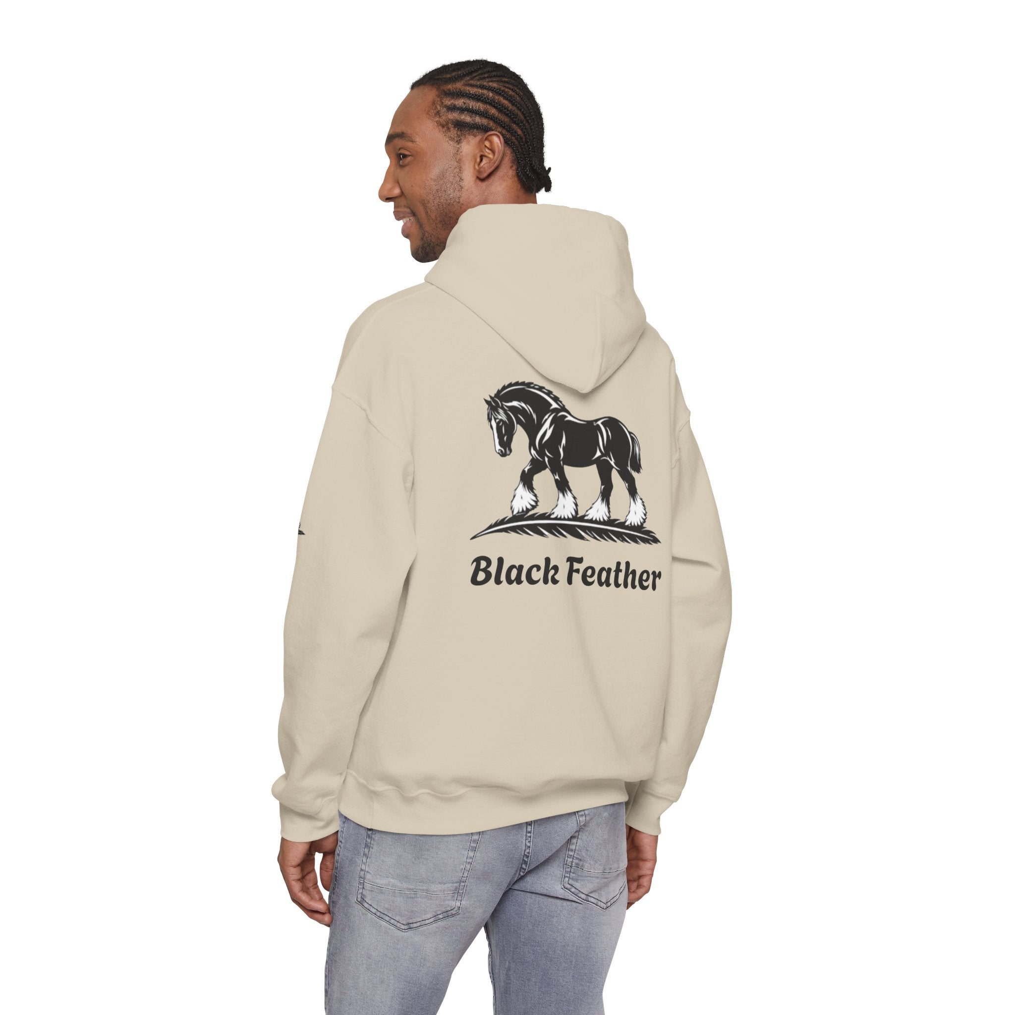 Black Feather Horse Hoodie — Equestrian Graphic Sweatshirt