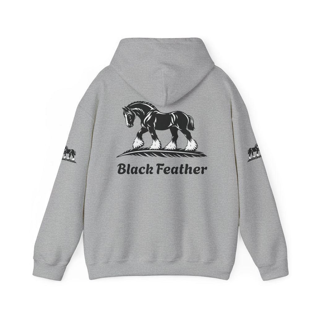 Black Feather Horse Hoodie — Equestrian Graphic Sweatshirt