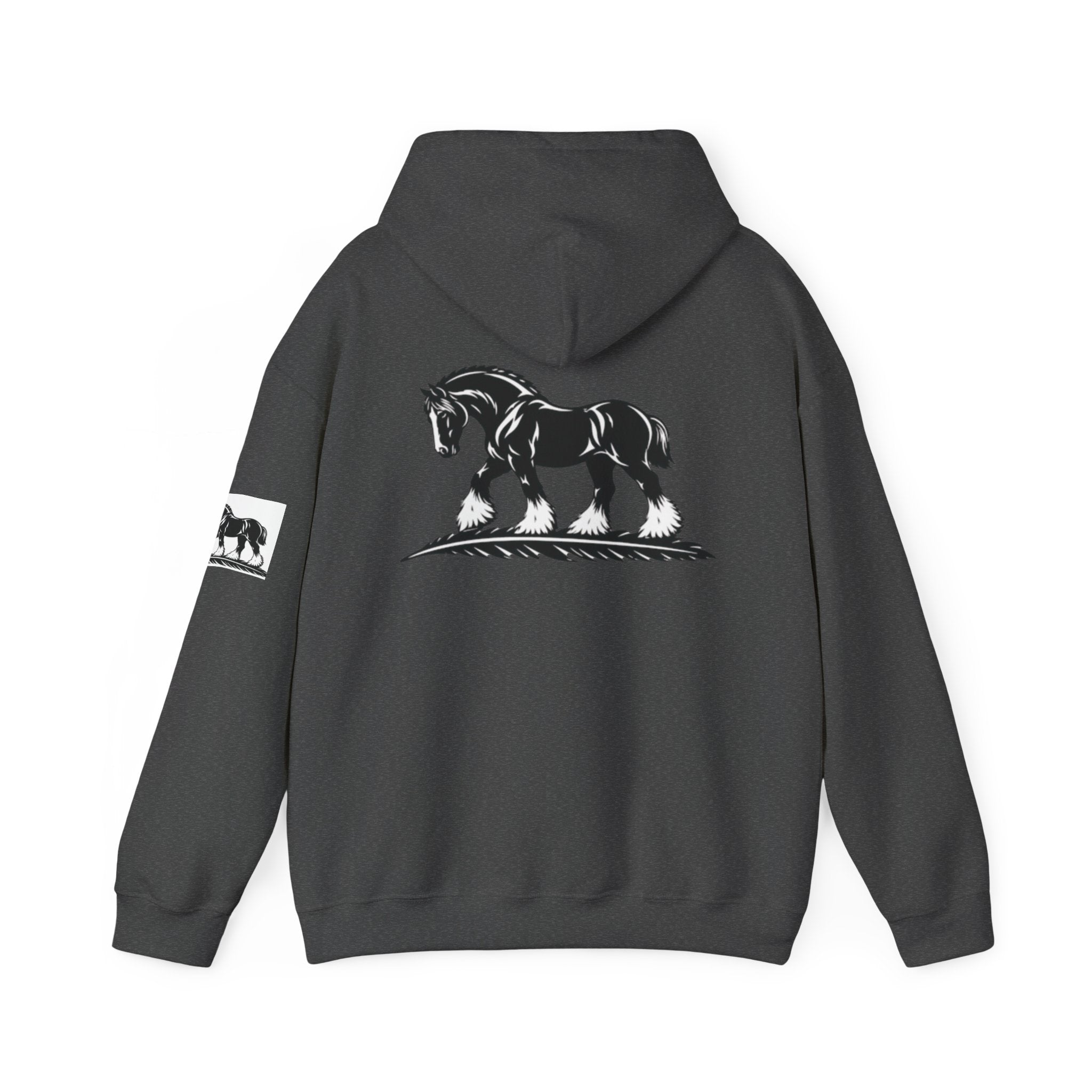 Elegant Shire Horse Silhouette Hoodie — Black Equestrian Graphic Sweatshirt