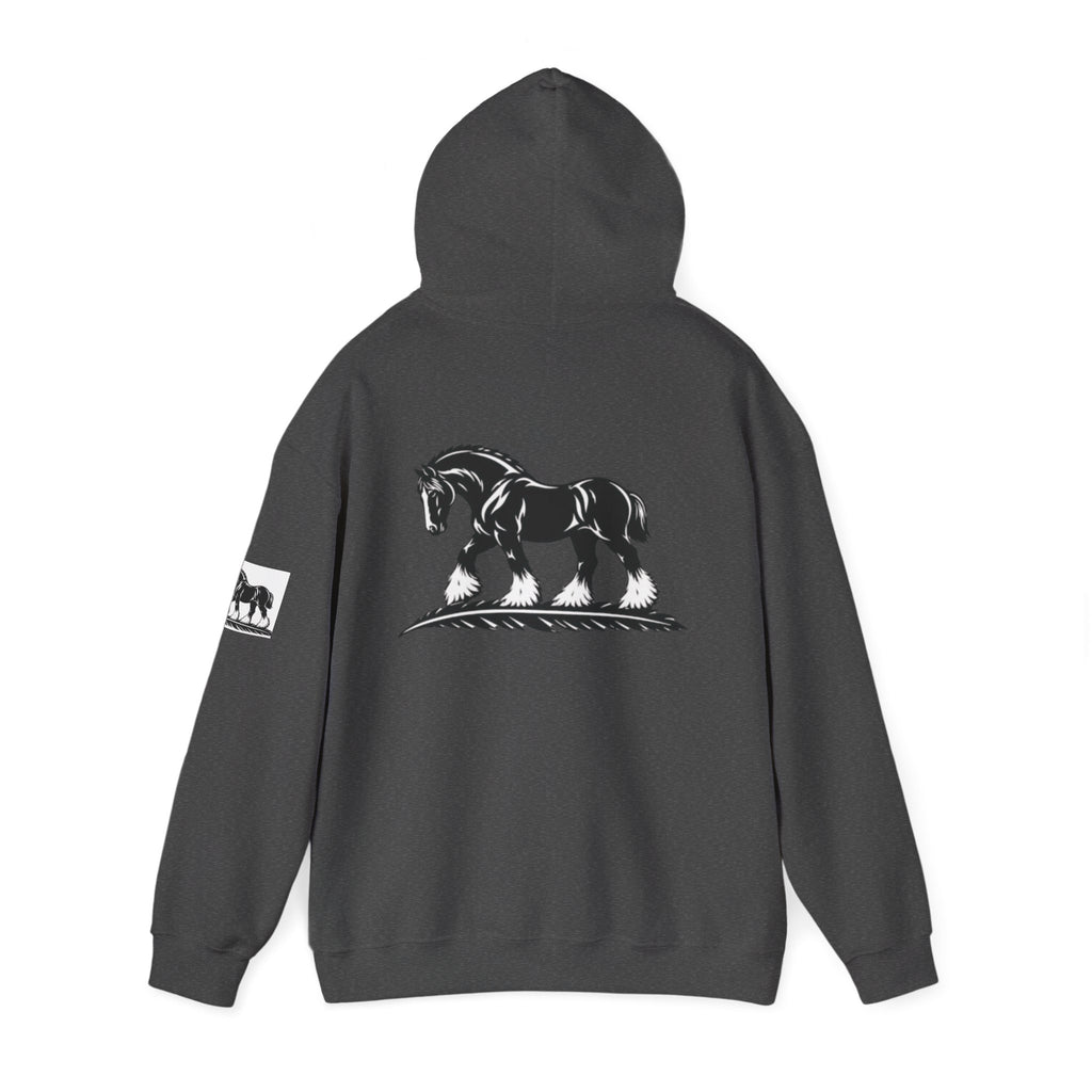 Elegant Shire Horse Silhouette Hoodie — Black Equestrian Graphic Sweatshirt