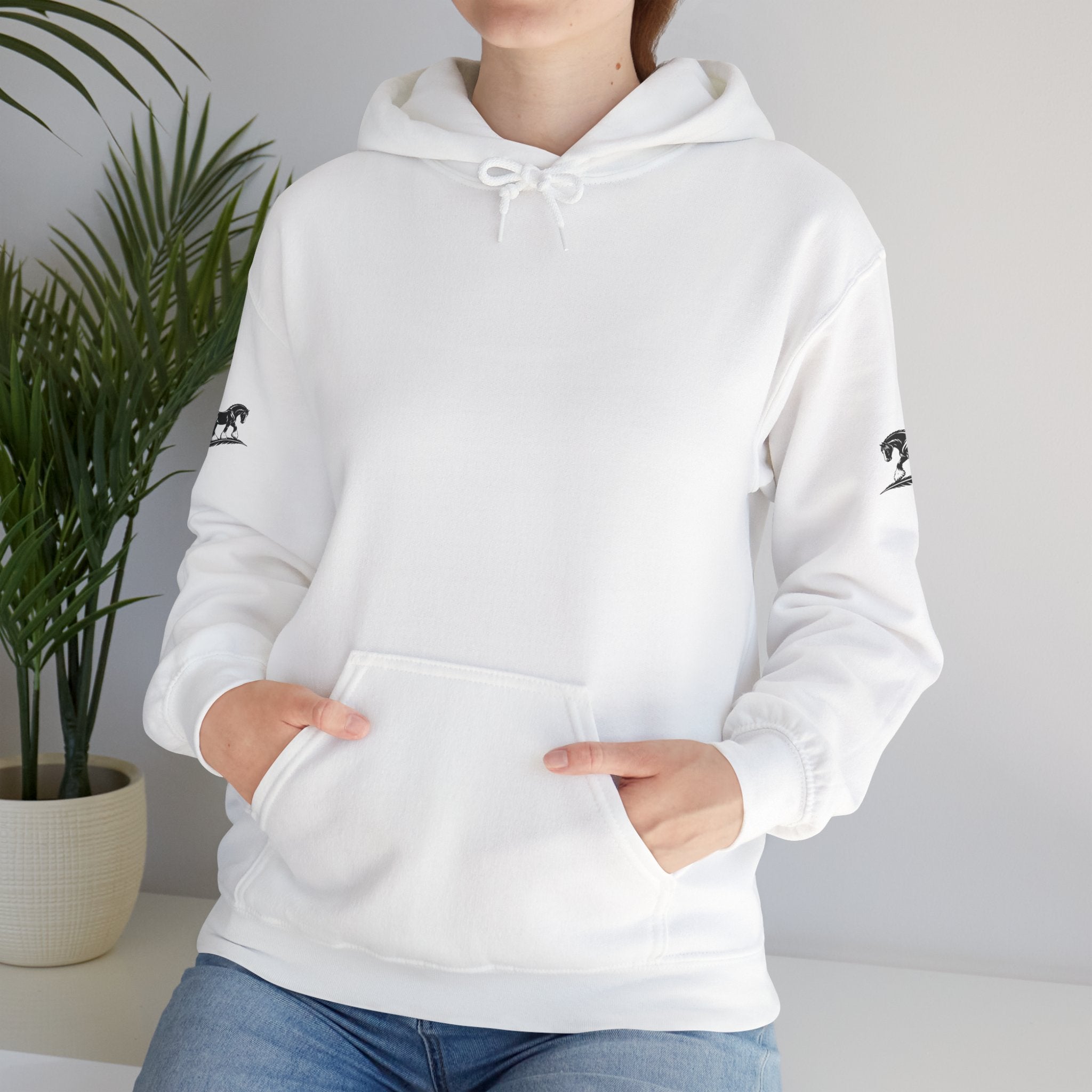 Black Feather Horse Hoodie — Equestrian Graphic Sweatshirt