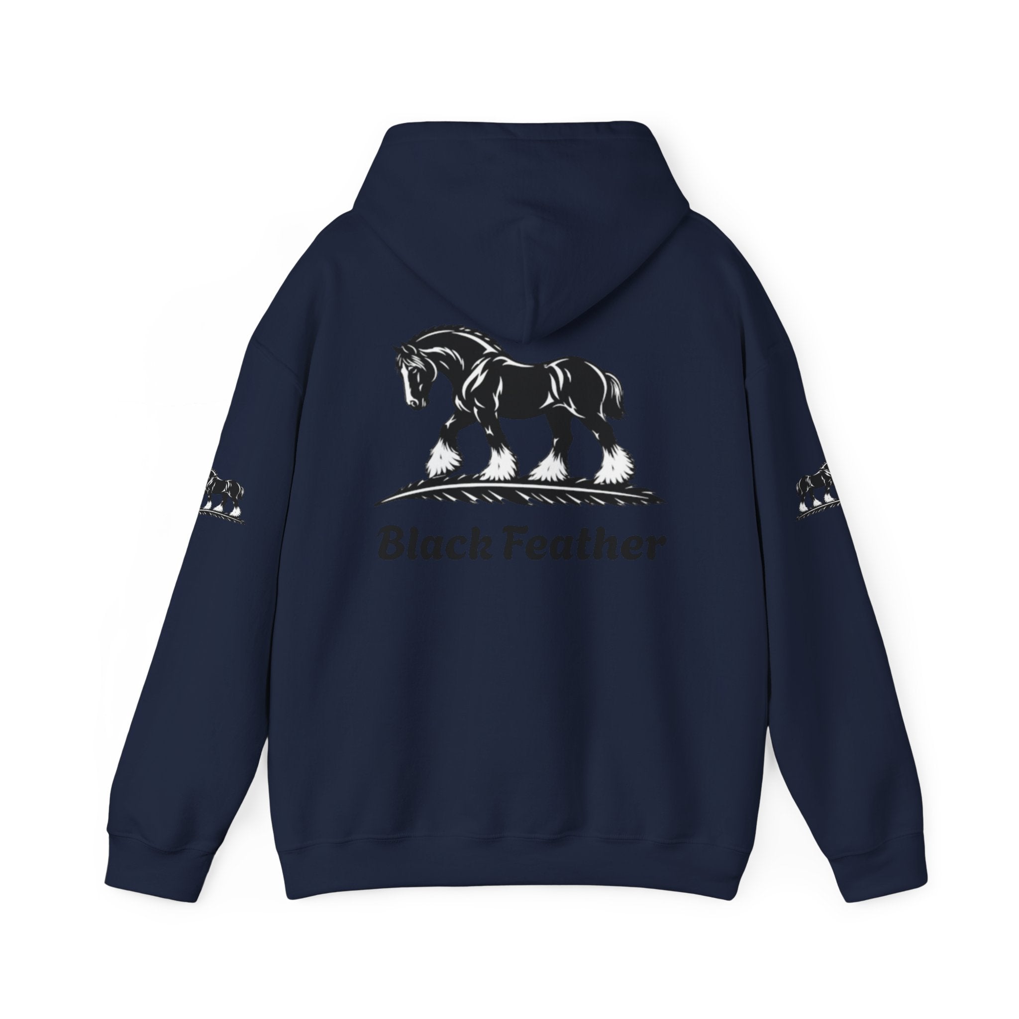 Black Feather Horse Hoodie — Equestrian Graphic Sweatshirt