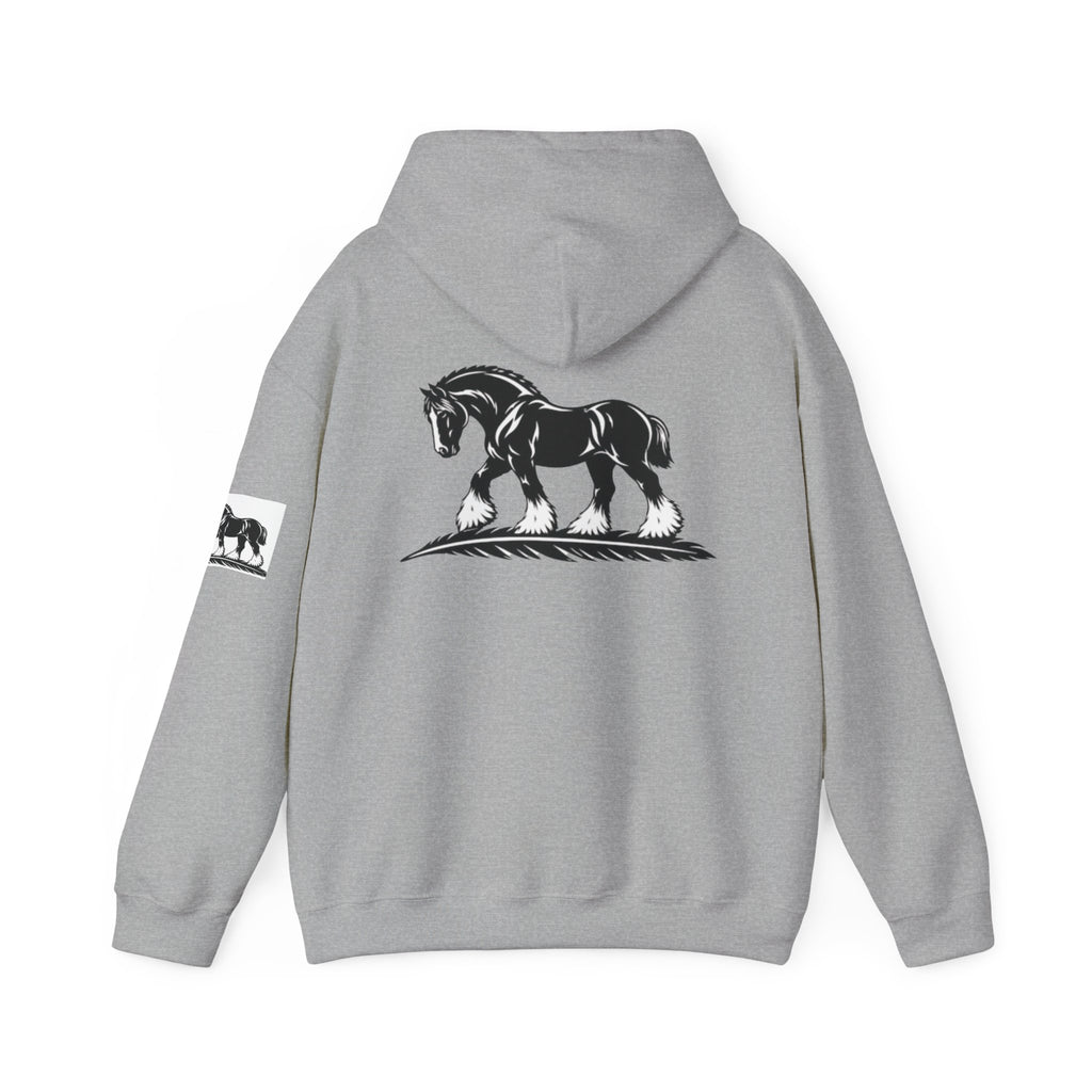 Elegant Shire Horse Silhouette Hoodie — Black Equestrian Graphic Sweatshirt
