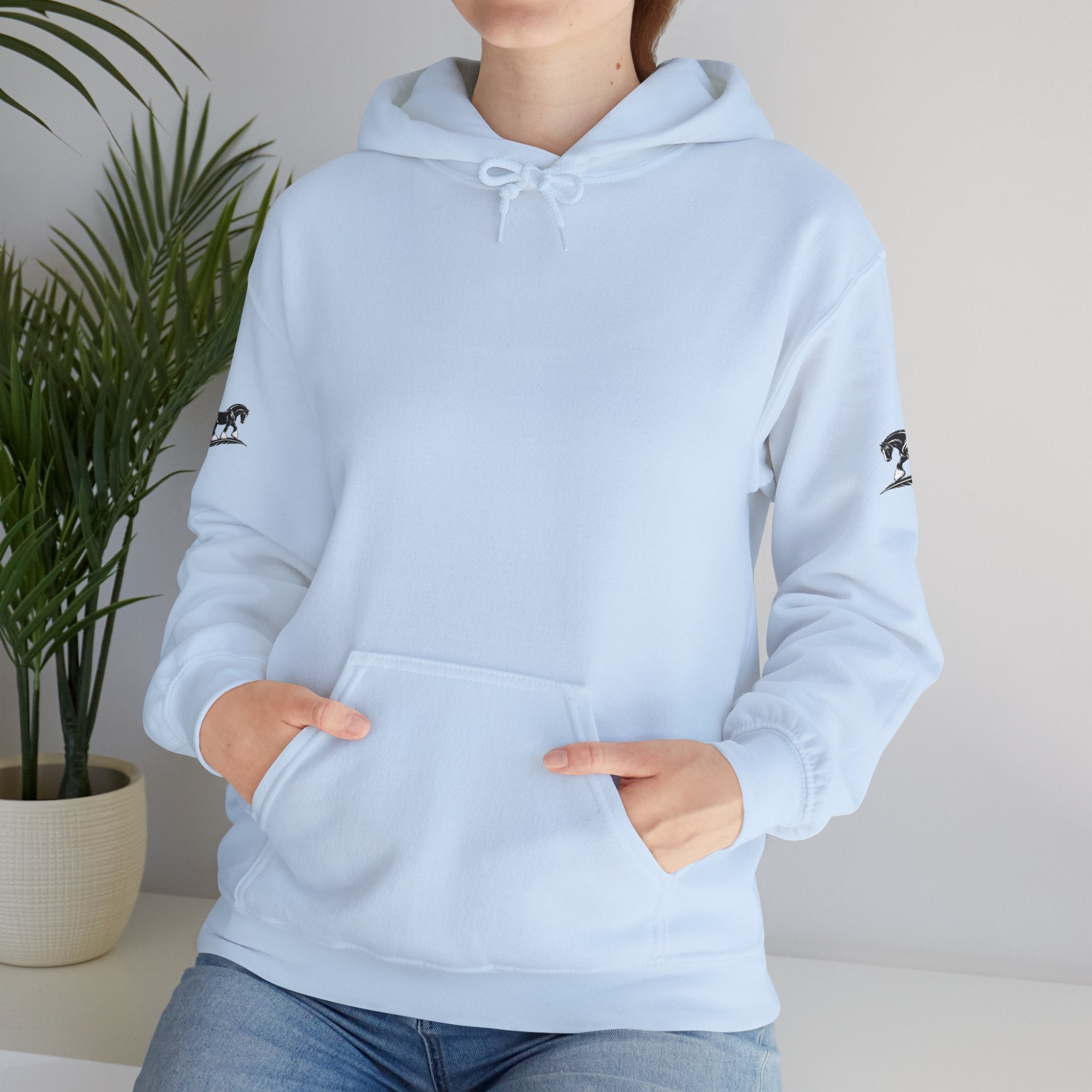 Black Feather Horse Hoodie — Equestrian Graphic Sweatshirt