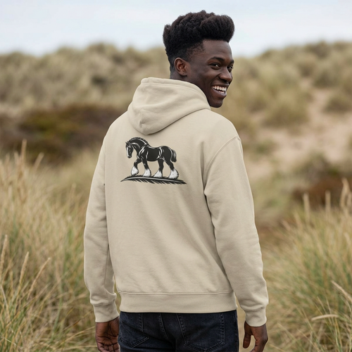 Elegant Shire Horse Silhouette Hoodie — Black Equestrian Graphic Sweatshirt