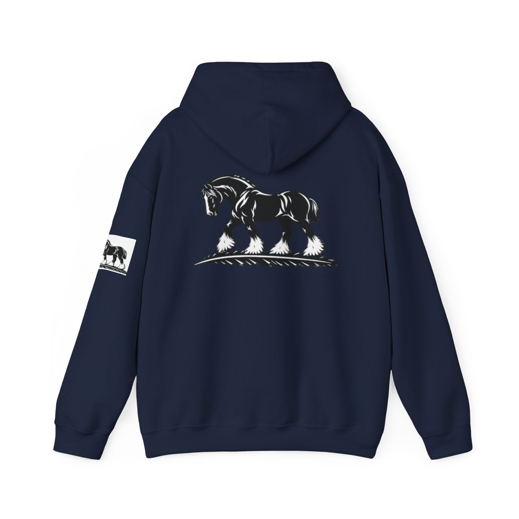 Elegant Shire Horse Silhouette Hoodie — Black Equestrian Graphic Sweatshirt