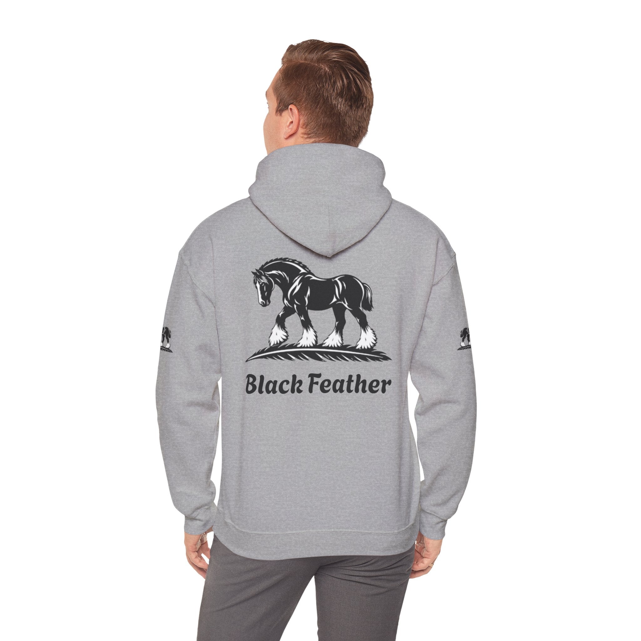 Black Feather Horse Hoodie — Equestrian Graphic Sweatshirt