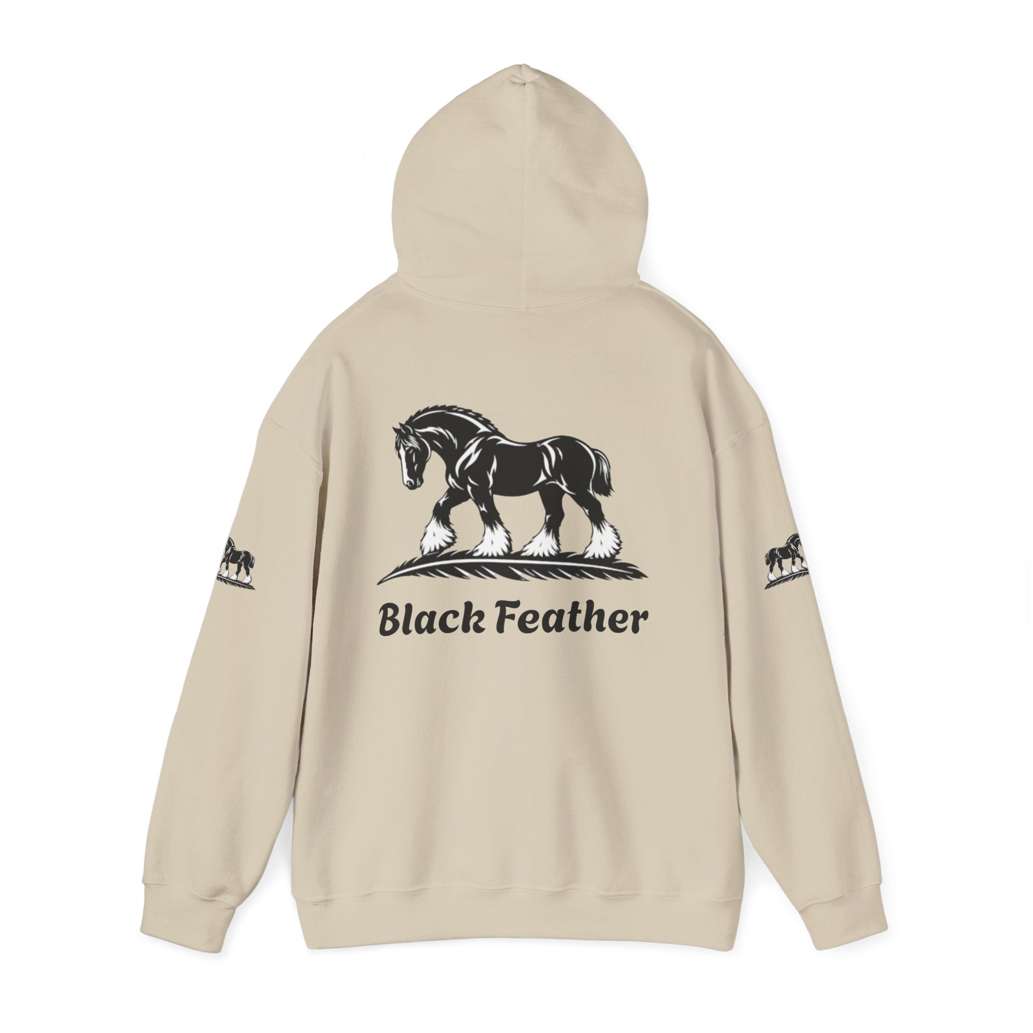 Black Feather Horse Hoodie — Equestrian Graphic Sweatshirt