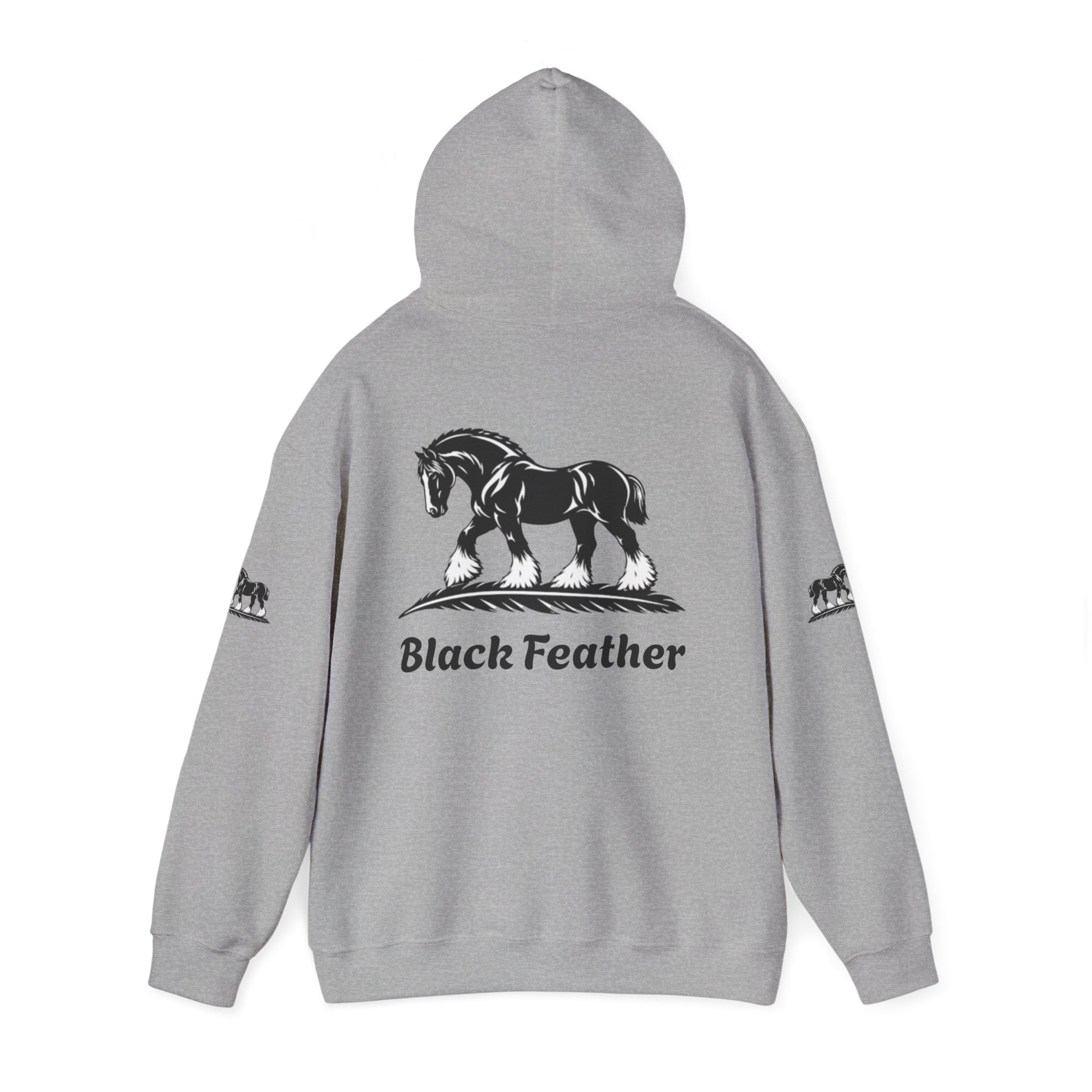 Black Feather Horse Hoodie — Equestrian Graphic Sweatshirt