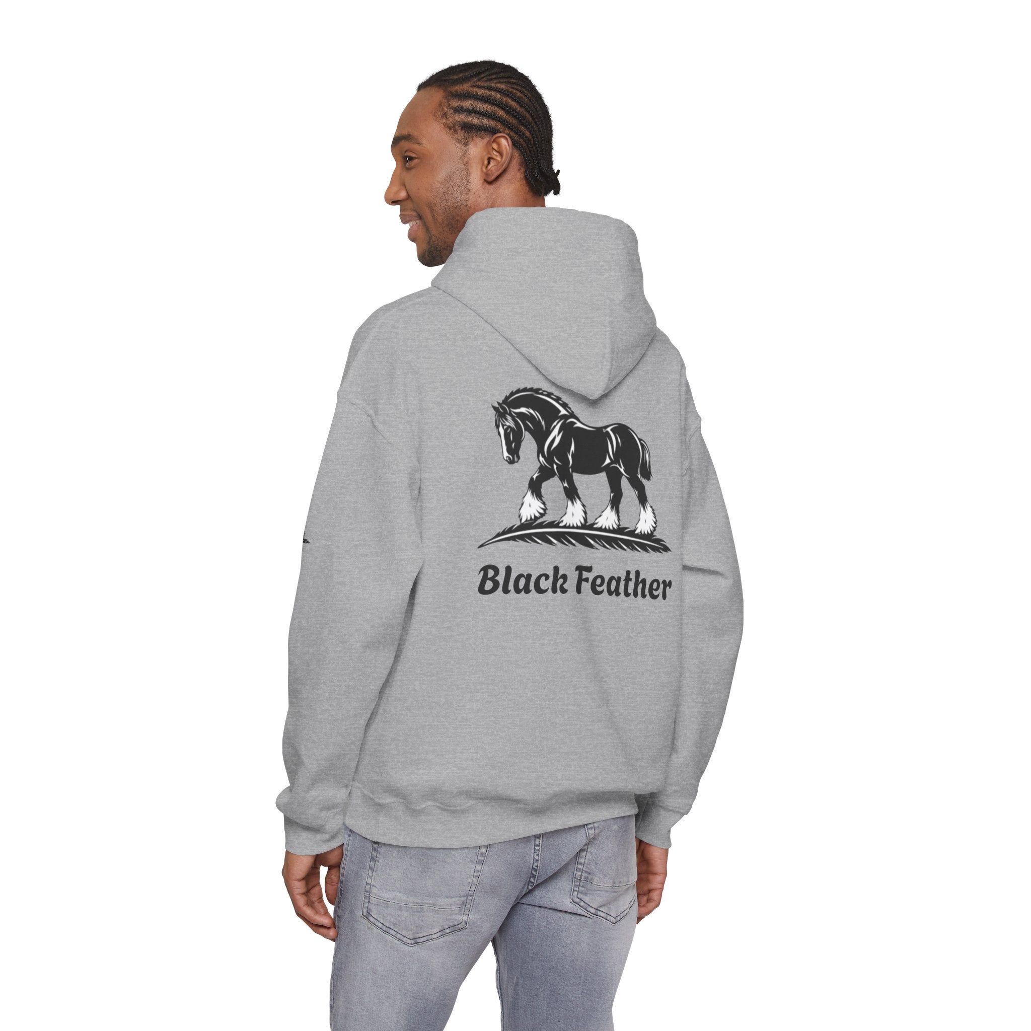 Black Feather Horse Hoodie — Equestrian Graphic Sweatshirt