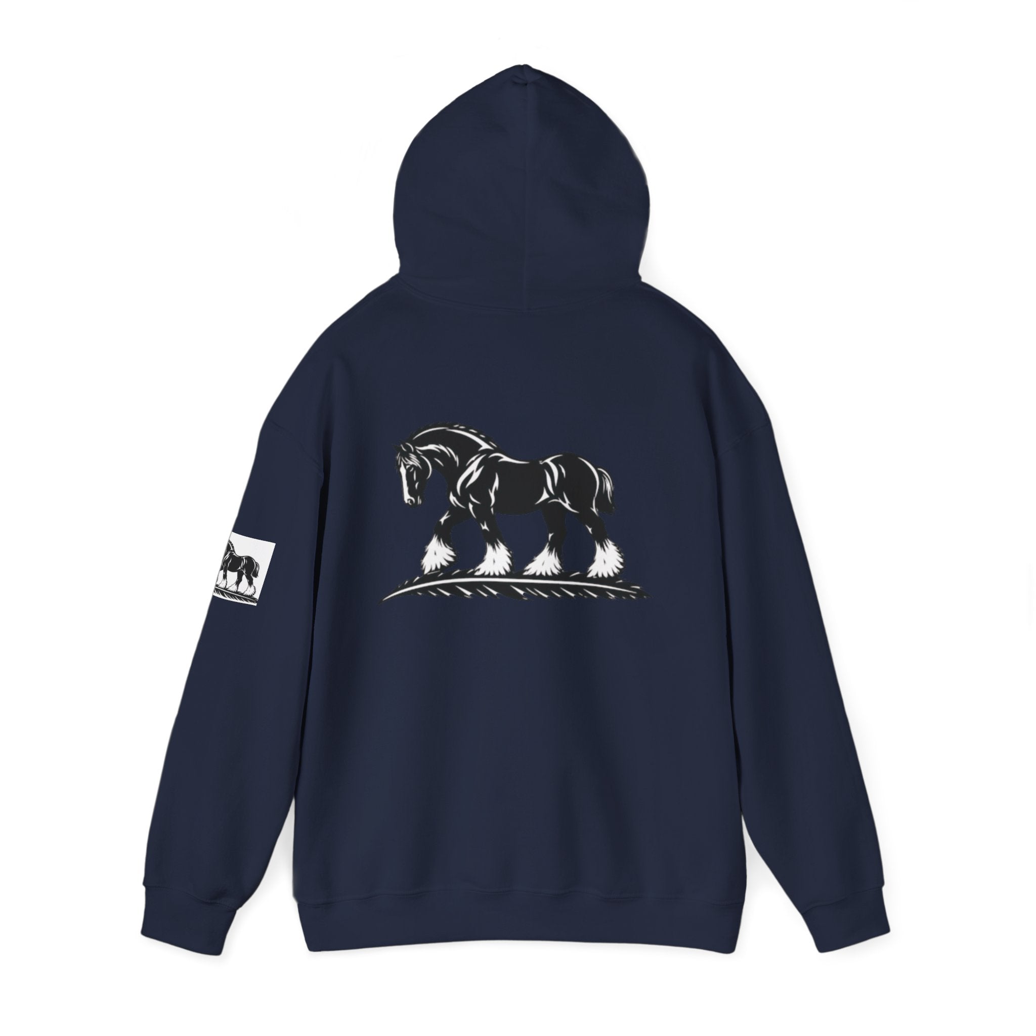 Elegant Shire Horse Silhouette Hoodie — Black Equestrian Graphic Sweatshirt
